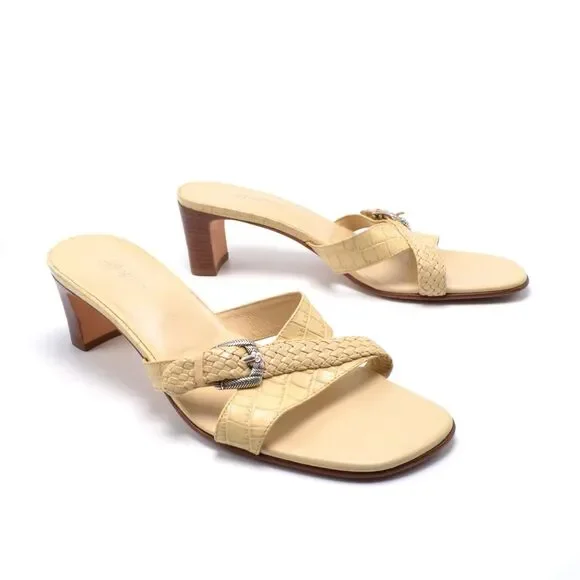 BRIGHTON Tatum Women 9M Leather Square Toe Slide Shoe Buckle Rhinestone Detail - Picture 6 of 11